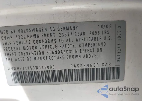 2009 Volkswagen Gti 4-Door из США, поврежденный, VIN WVWHV71K59W145008